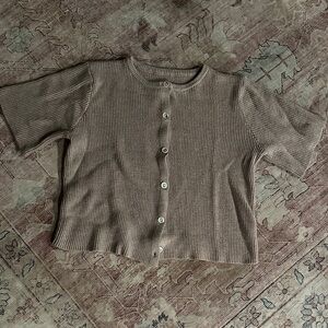 Brown Ribbed Button-Up Cardigan
